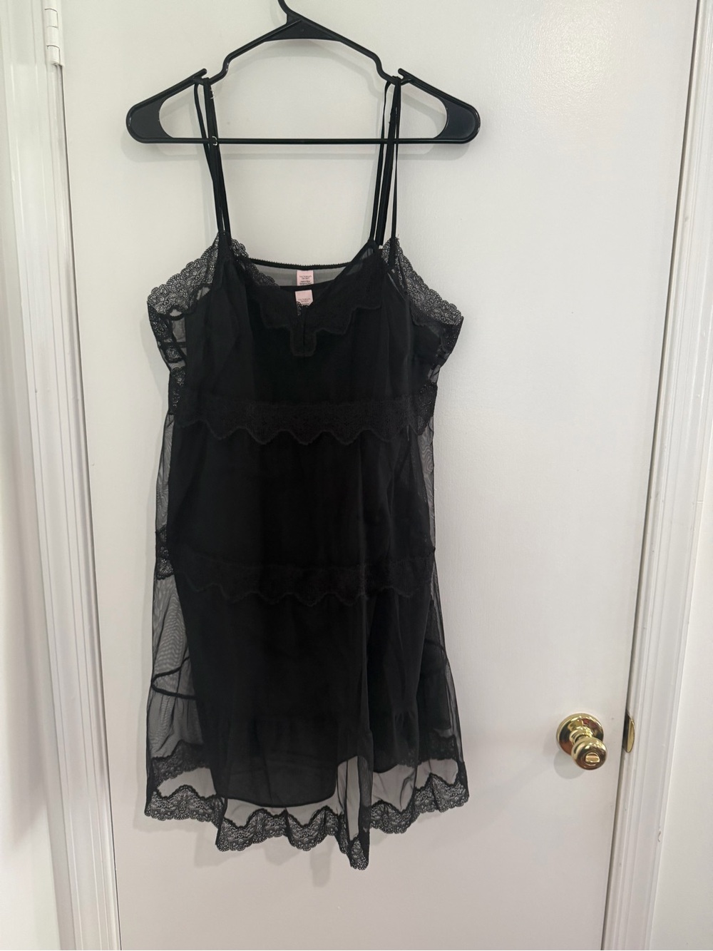 Y2K Victoria Secret Black Chantilly Lace Babydoll Slip Dress Chemise L Coquette